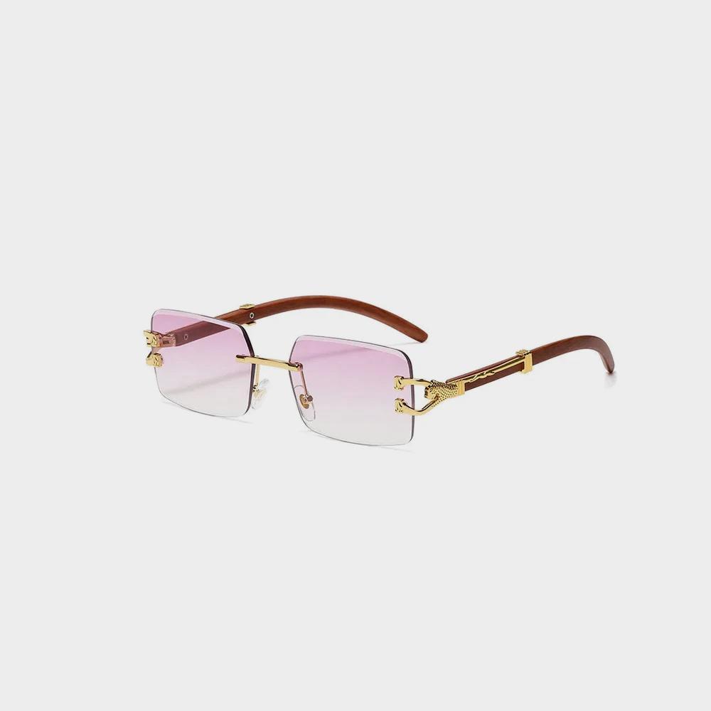 Classic Vintage Rimless Square Leopard Head Sunglasses - Imagem 5